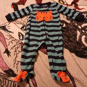 Just One You by Carters 6 Months Tiger Lion Green Striped Long Sleeve Footies